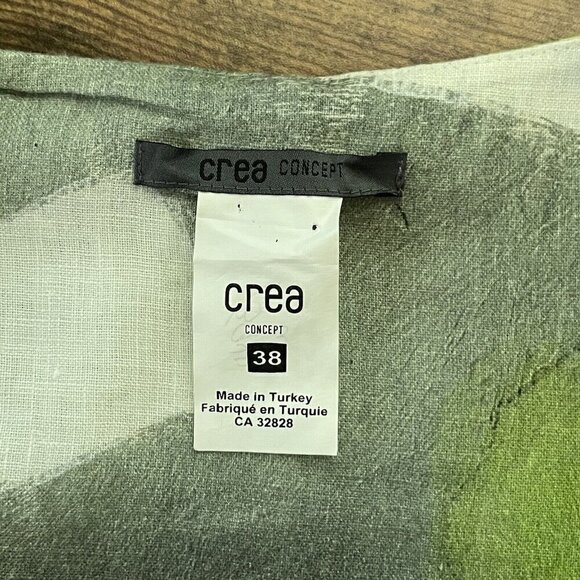 Crea Concept Womens Linen Dress Sz 38 US 6 Green Gray Avant Garde Balloon Hem - Picture 7 of 7